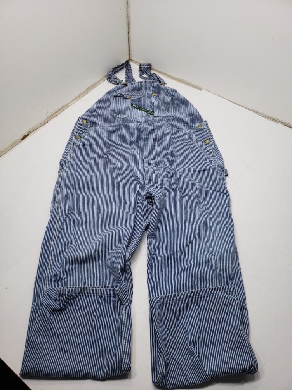 Vintage KEY Imperial Hickory Stripe Bib Overalls W44 L34 Railroad Workwear